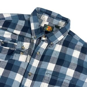 Bass Pro Shops Mens XL Blue Plaid Flannel Button Down Shirt Long Sleeve Outdoor